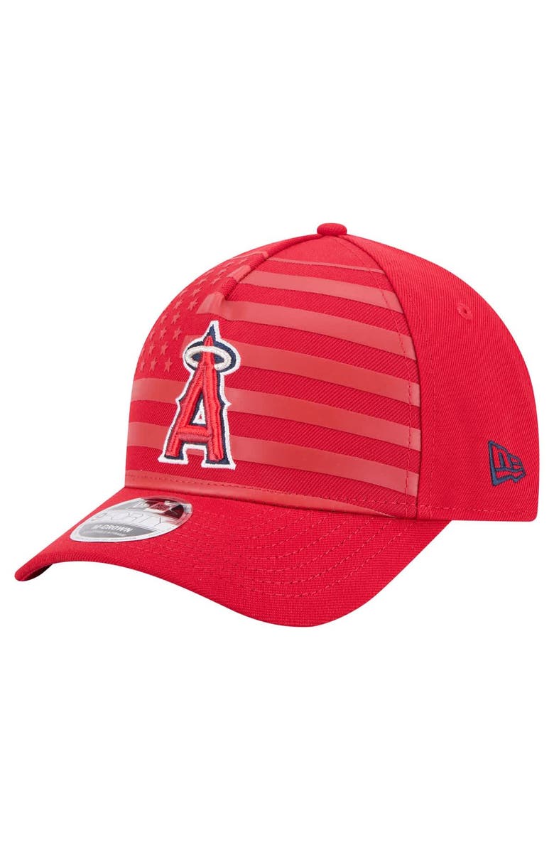New Era Men's New Era Red Los Angeles Angels American Flag 9FORTY M-Crown A-Frame Adjustable Hat, Main, color, Red
