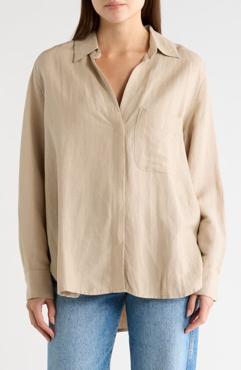 Birdie Oversize Linen Blend Button-Up Shirt