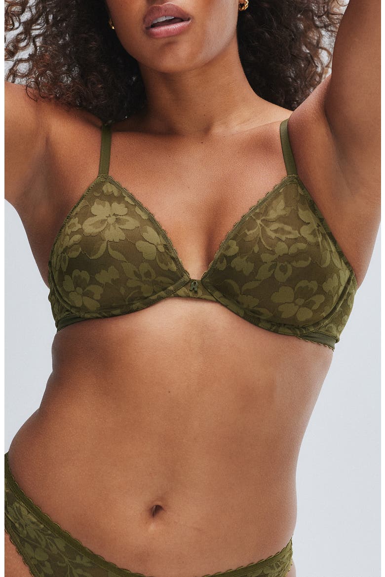 Lavish Lace Unlined Plunge Bra, Main, color, MILITARY OLIVE GREEN