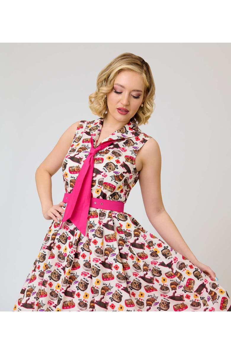 Unique Vintage 1950s Edith Swing Dress, Alternate, color, White Cat Print