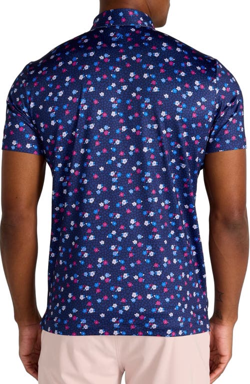 Redvanly Leone Floral Performance Golf Polo In Midnight Navy