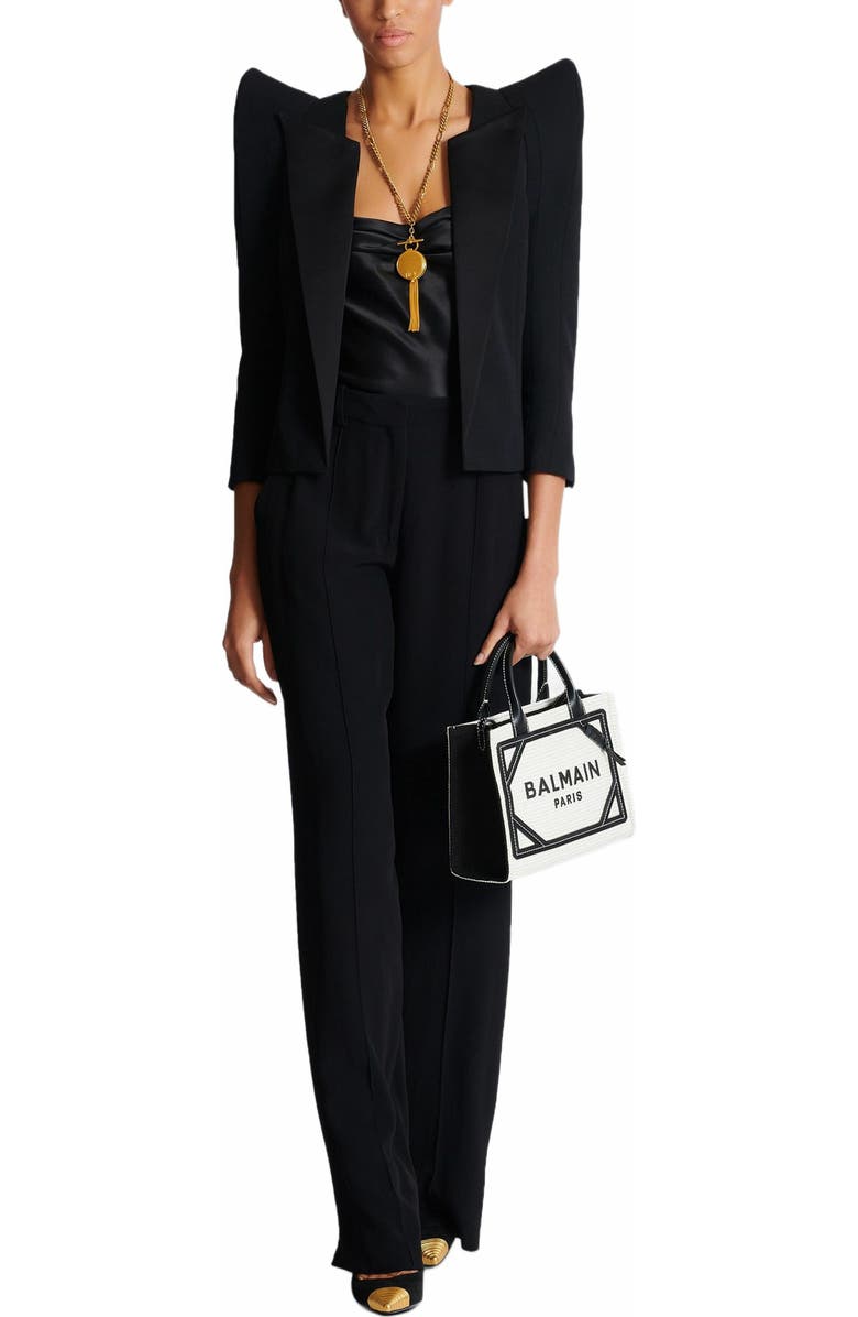 Balmain Small Raffia B-Army Tote Bag, Alternate, color,