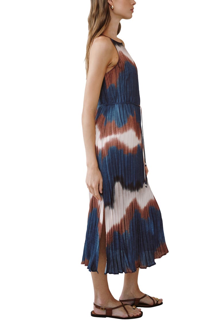 Pleated Midi Dress, Alternate, color, MIDNIGHT TIDES PRINT