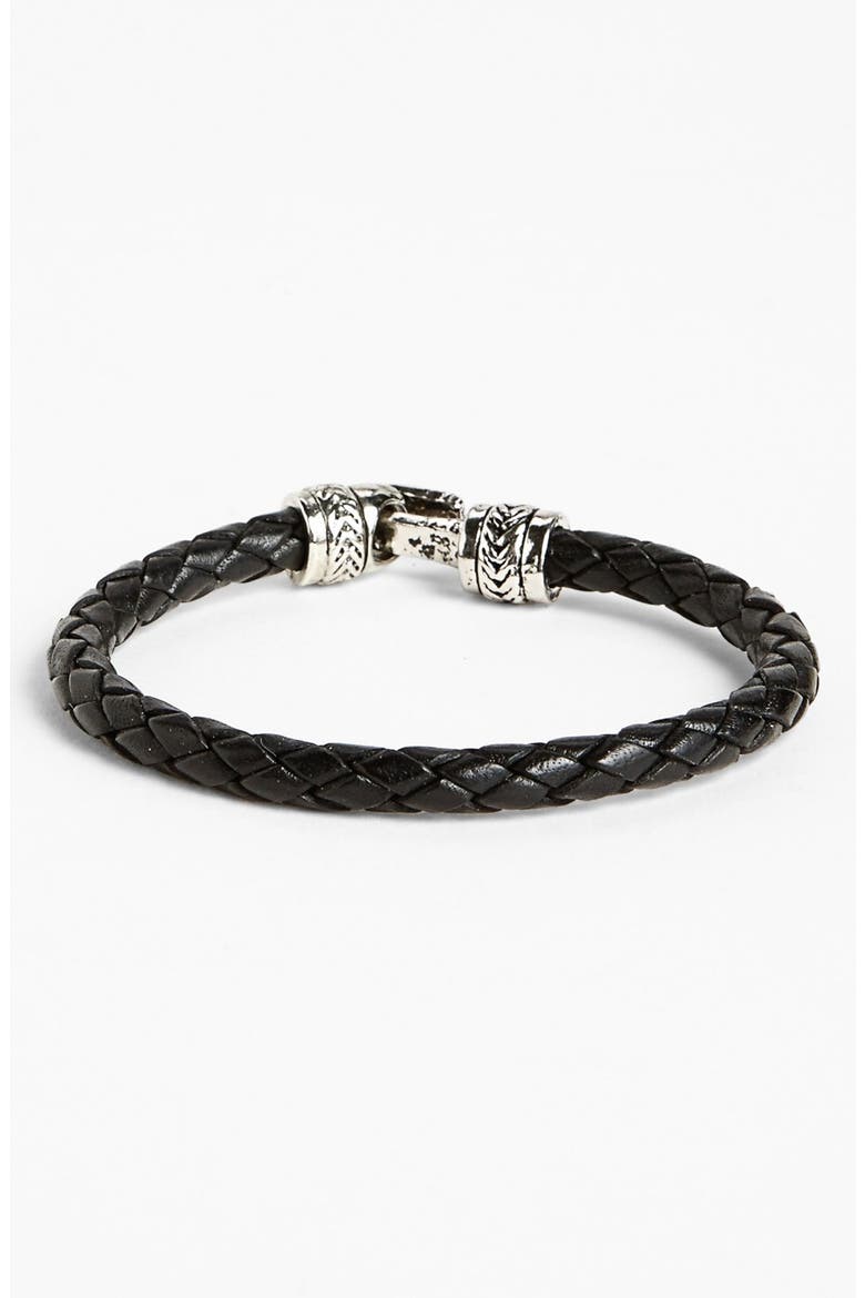 Leather Bracelet, Main, color, JET BLACK