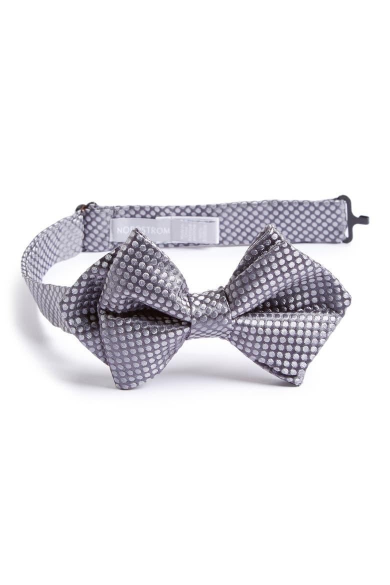 'Wedding' Dot Silk Bow Tie, Main, color, SILVER