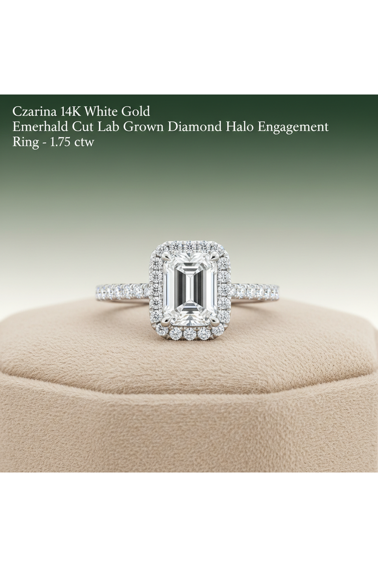 Czarina 14K White Gold Emerald Cut Lab Grown Diamond Halo Engagement Ring - 1.75 ctw, Alternate, color, 14K White Gold