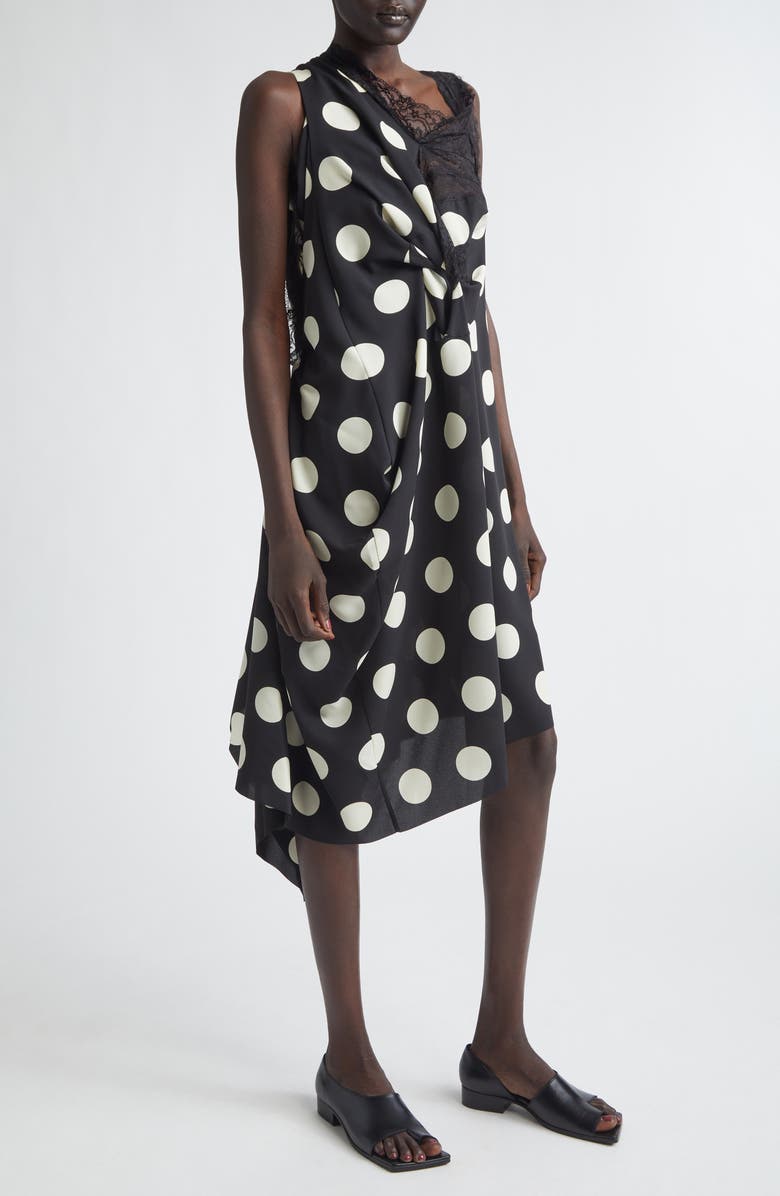Junya Watanabe Polka Dot & Lace Asymmetric Dress, Alternate, color, Black/ Off White