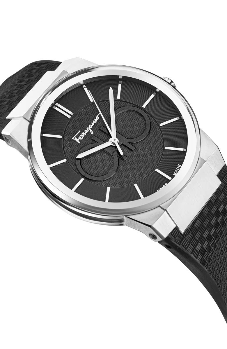 FERRAGAMO Sapphire Silicone Strap Watch, 41mm, Alternate, color, Stainless Steel/ Black