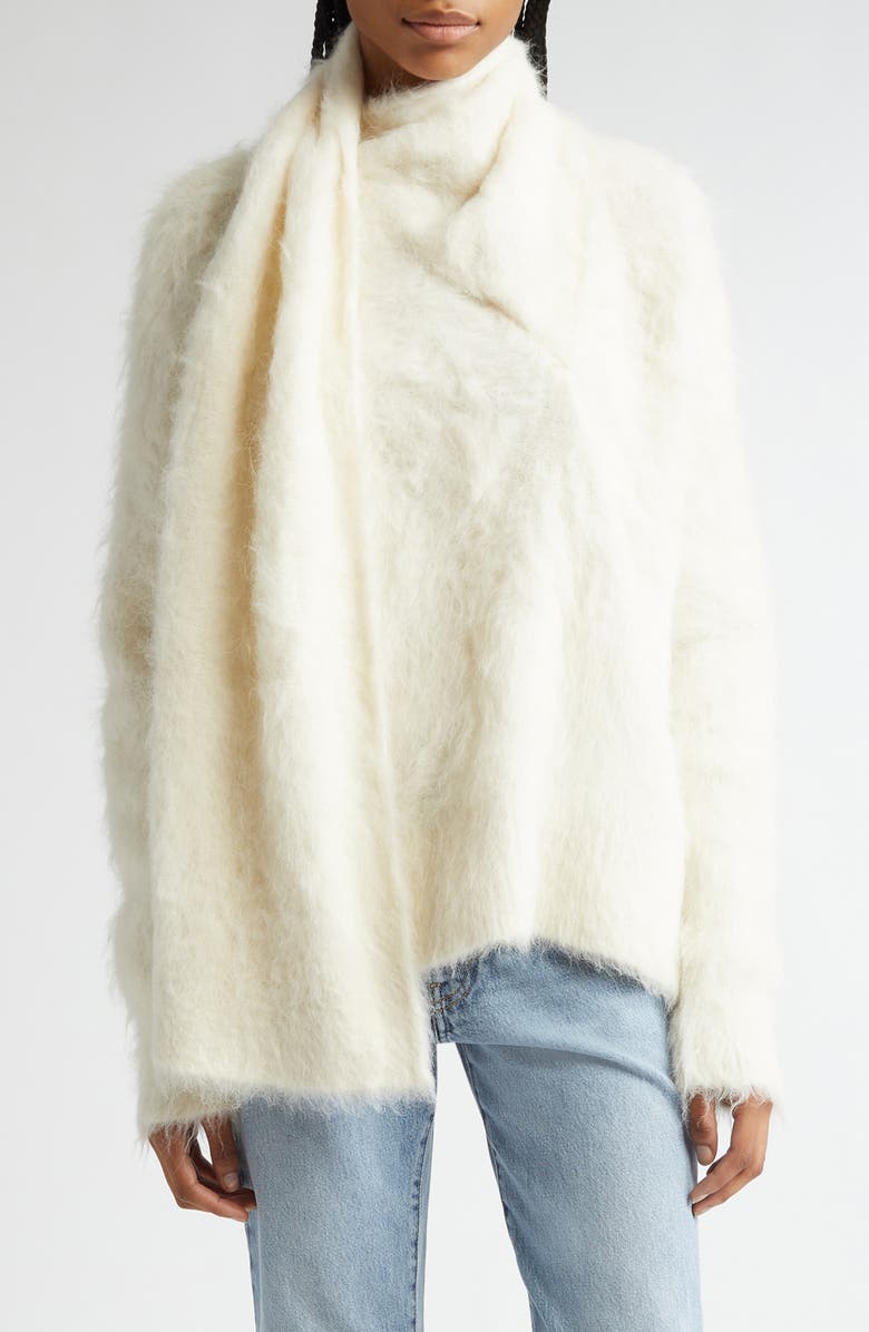 TOTEME Draped Scarf Alpaca Blend Funnel Neck Sweater, Main, color, Ivory