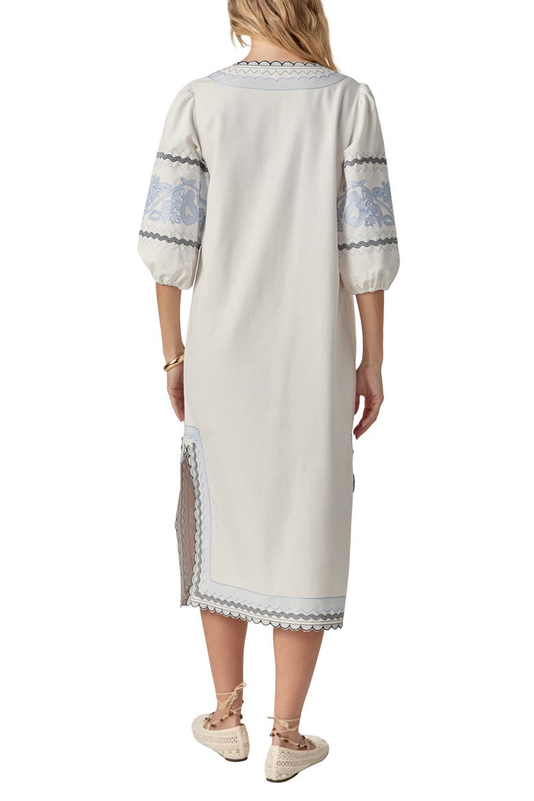 Embroidered Midi Dress, Alternate, color, WHITE/ POWDER BLUE
