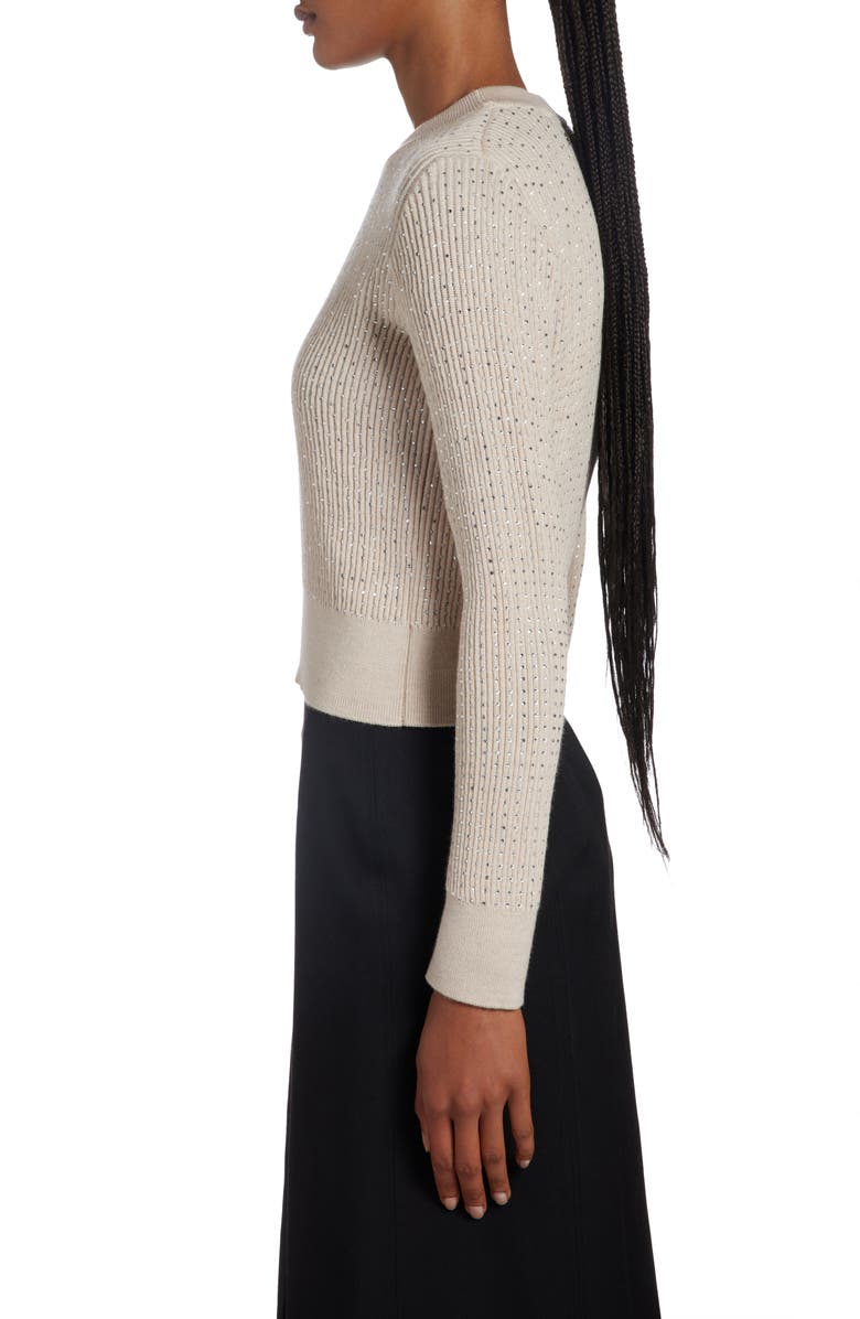 Golden Goose Crystal Embellished Virgin Wool Rib Crewneck Sweater, Alternate, color, Beige