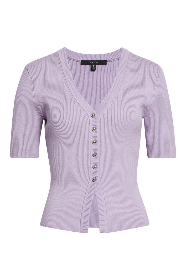 Charity Button Front Short Sleeve Knit Top, Alternate, color, WISTERIA