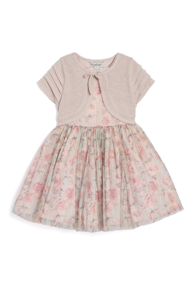 Kids' Chloe Printed Lace Dress & Short Sleeve Bolero, Main, color, MAUVE