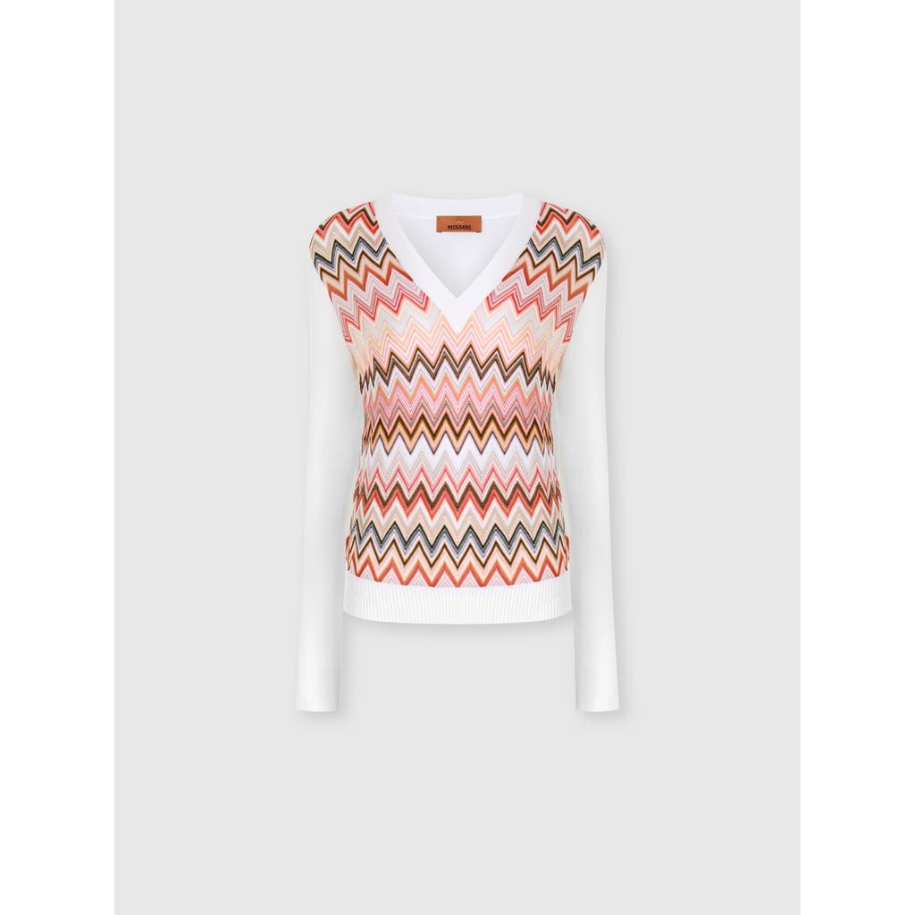 MISSONI MISSONI VISCOSE-BLEND SWEATERS WITH CHEVRON INSERT AND V-NECK
