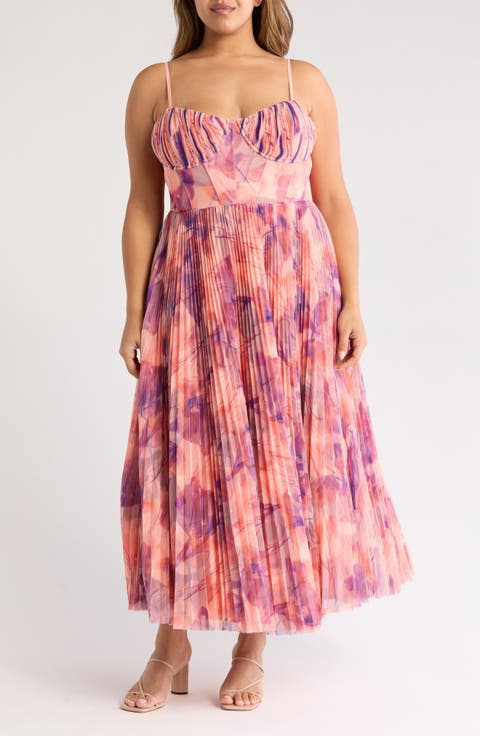Amara Floral Bustier Pleated Fit & Flare Dress (Plus)