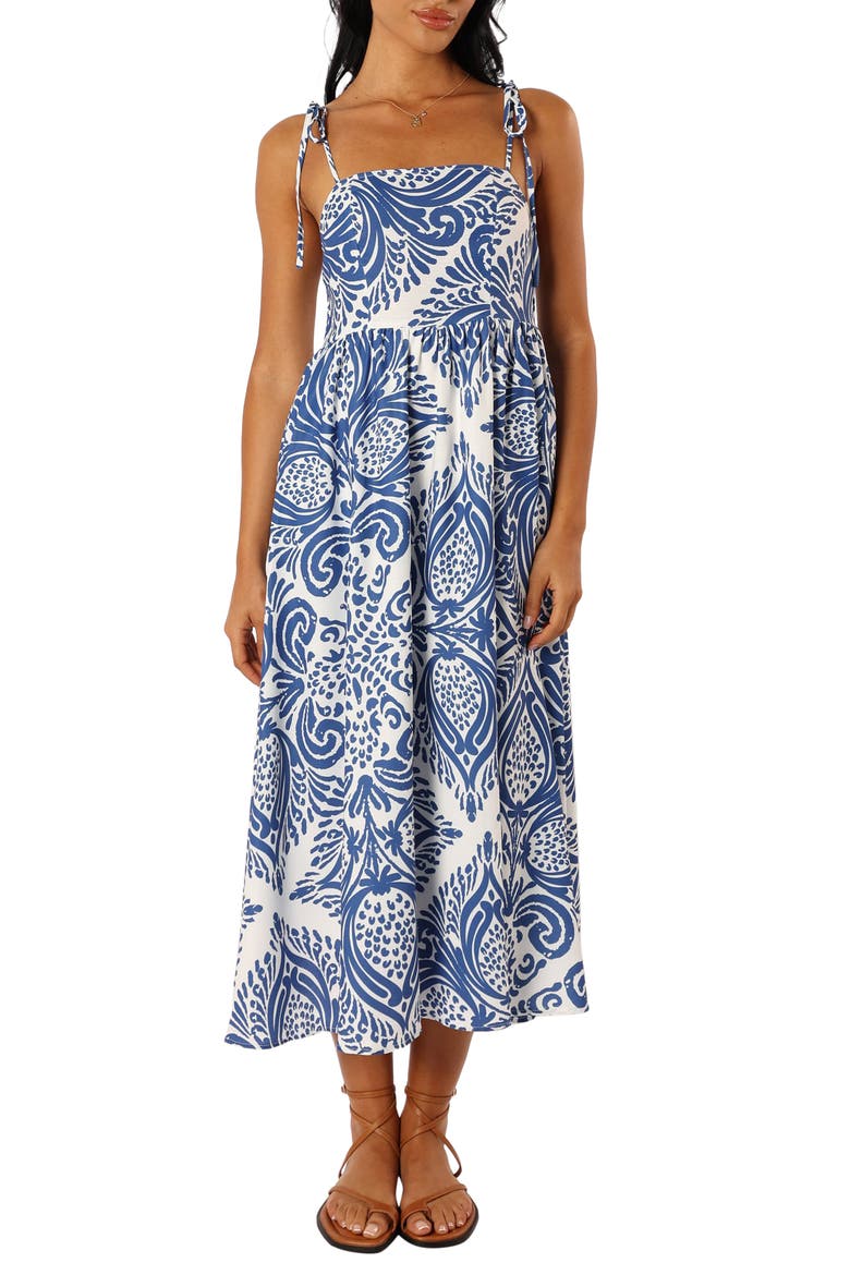Stazie Midi Sundress, Main, color, BLUE WHITE PRINT