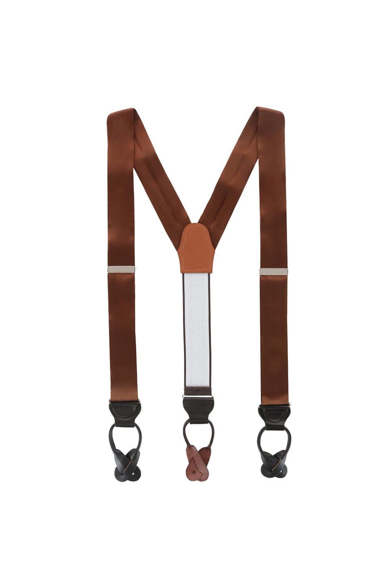 Dutton Solid Color Silk Button End Suspenders, Alternate, color, Brown