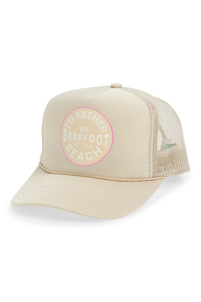 I'd Rather Be Barefoot at the Beach Trucker Hat, Main, color, TAN