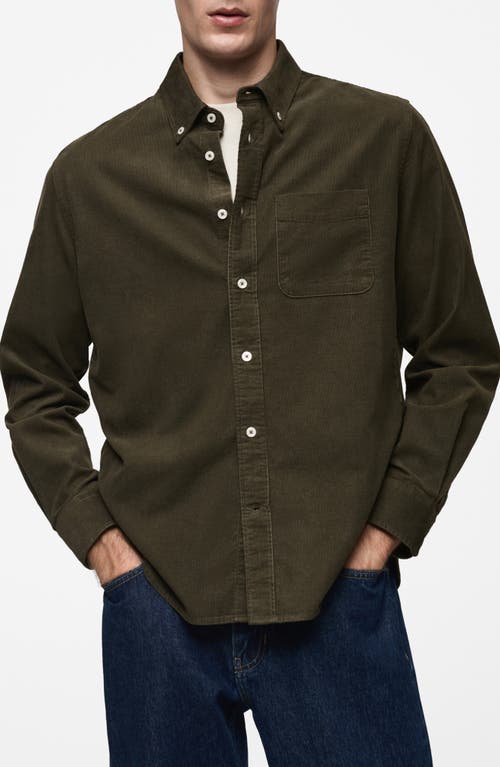 Mango Classic Fit Corduroy Button-down Shirt In Khaki Green