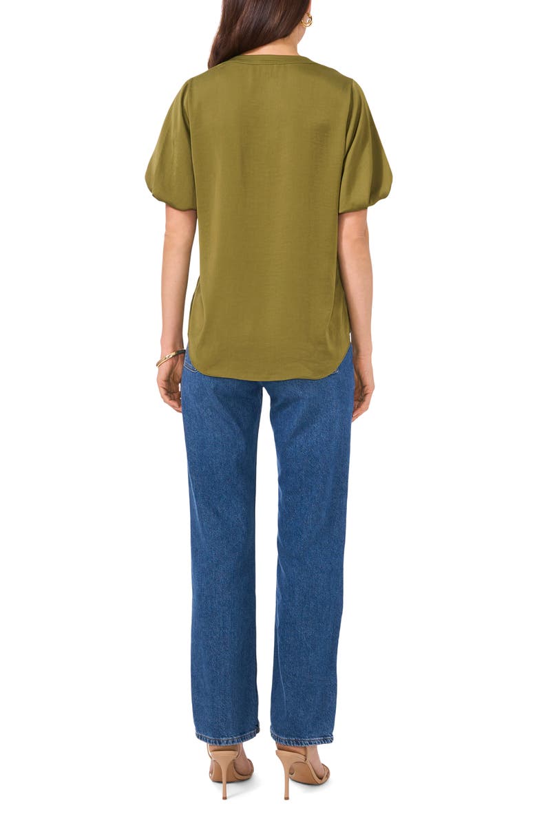 Vince Camuto Hammered Satin Puff Sleeve Top, Alternate, color, Olive Moss