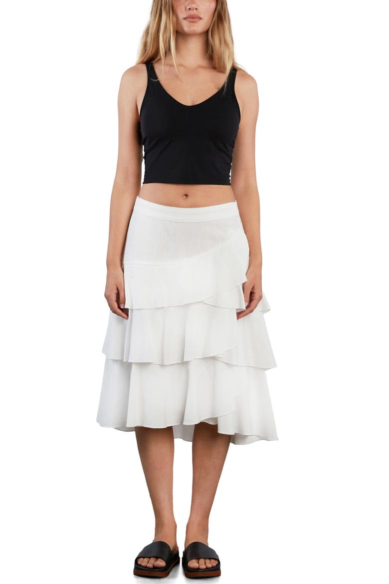Petal Tiered Denim Midi Skirt, Alternate, color, BRIGHT WHITE