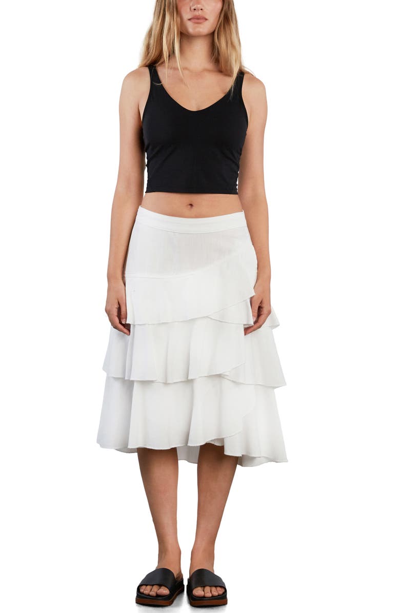 Wash Lab Denim Petal Tiered Denim Midi Skirt, Alternate, color, Bright White
