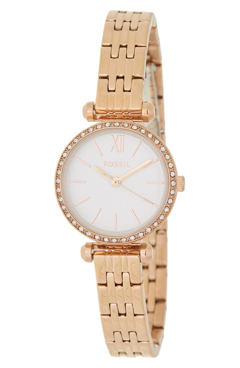 Fossil Tillie Mini 3-Hand Stainless Steel Bracelet Watch, 26mm, Main, color,