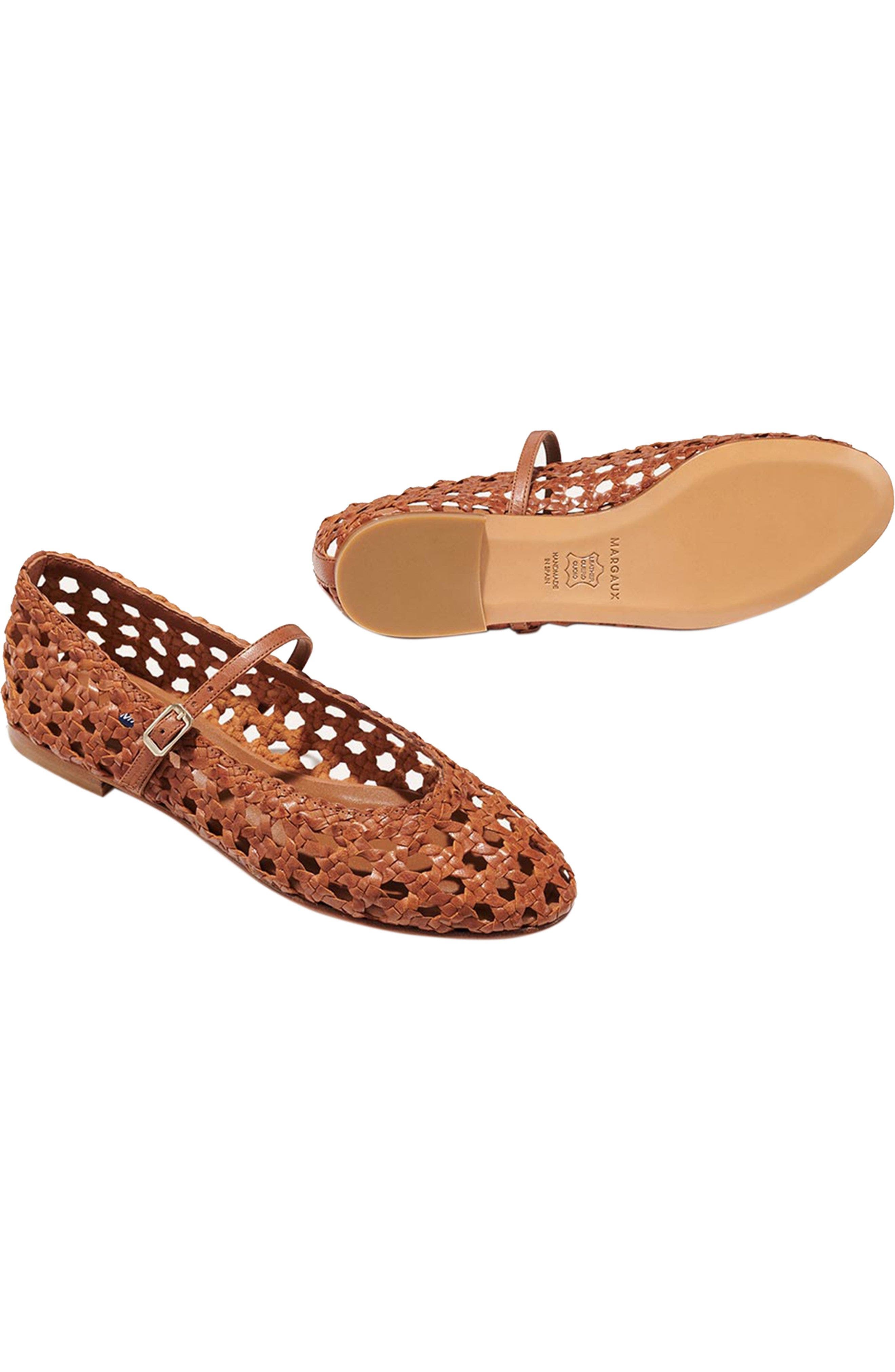 MARGAUX The Woven Demi Jane Flat, Alternate, color, Saddle Leather