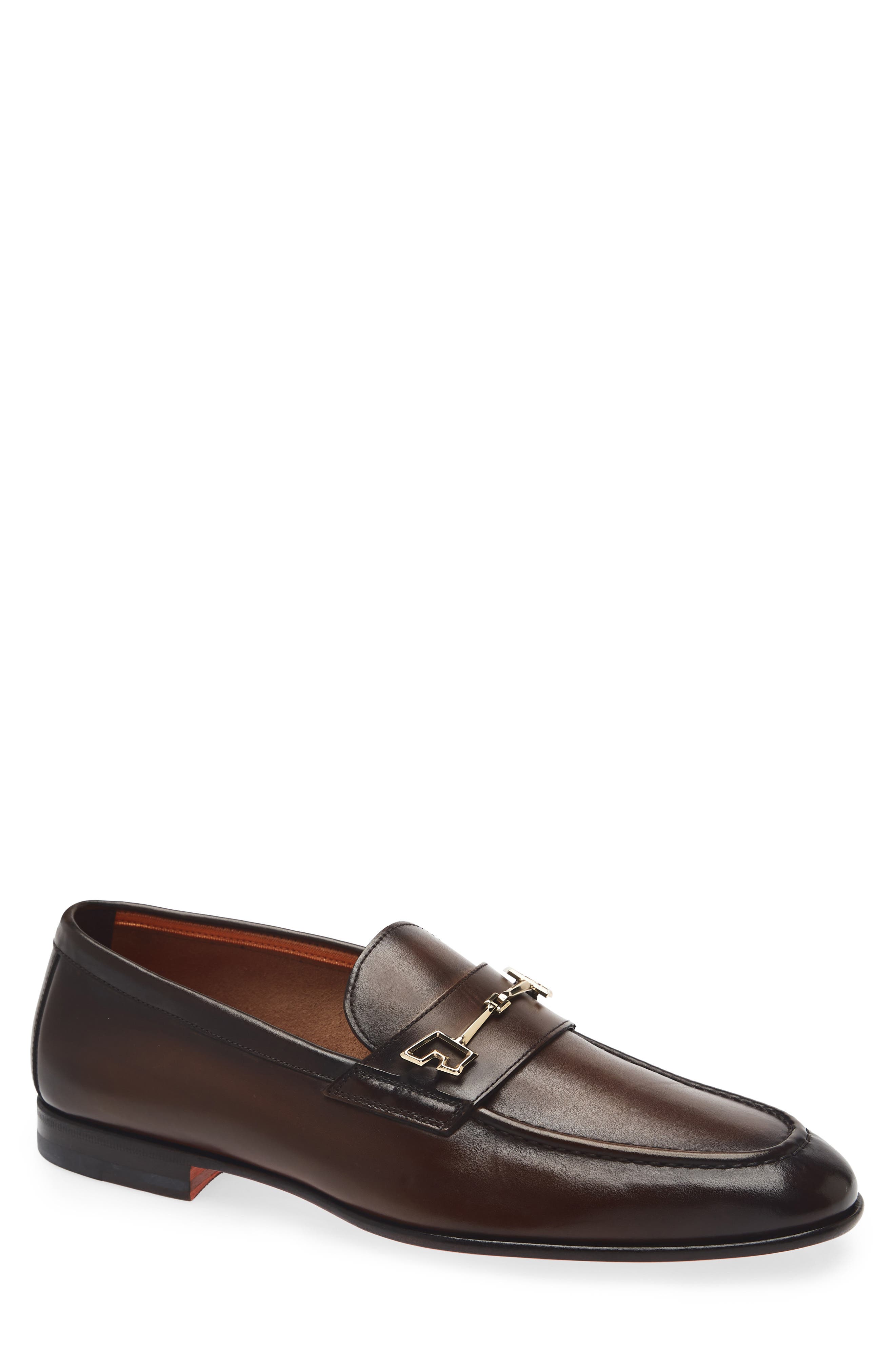 Santoni Saddle Bit Loafer, Main, color, Dark Brown