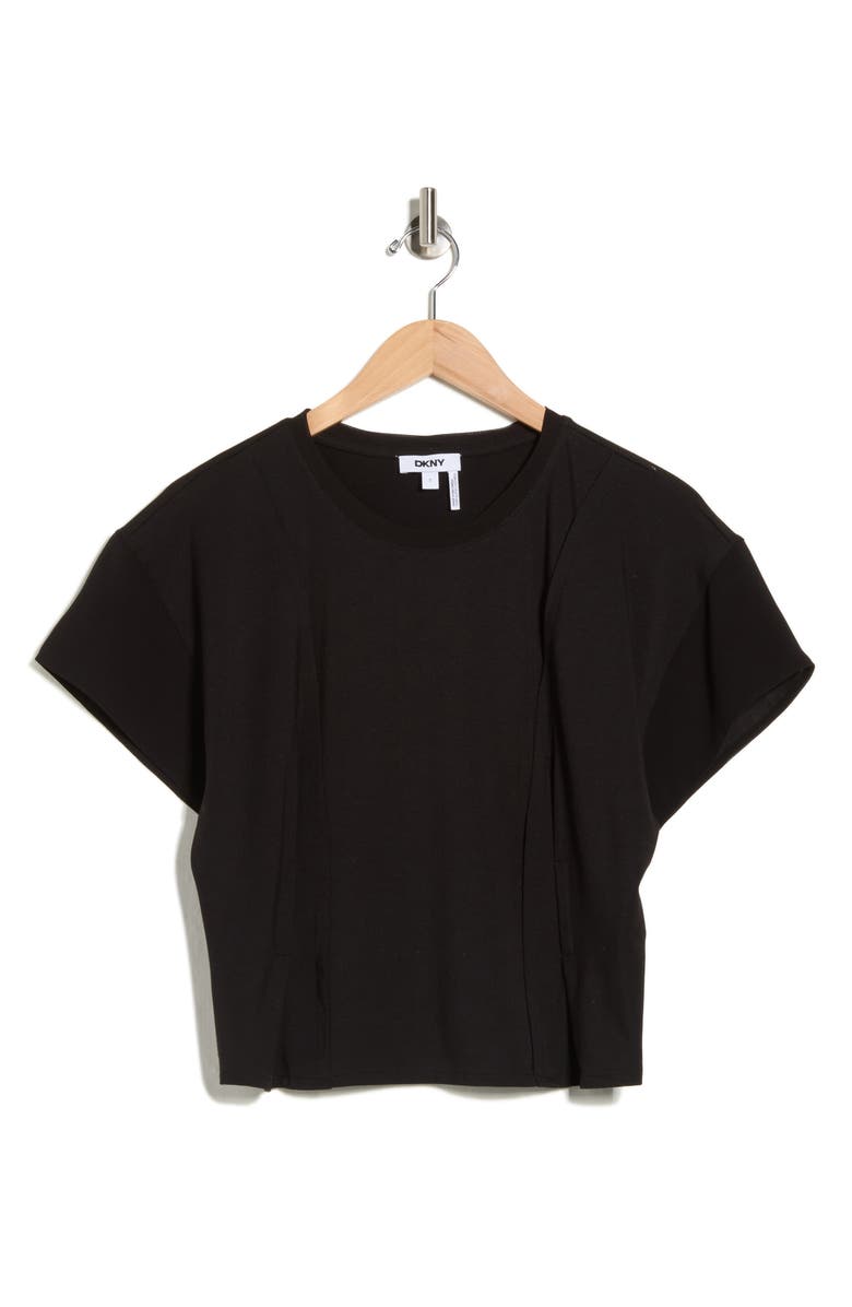 DKNY Mixed Media Knit Top, Alternate, color, Black