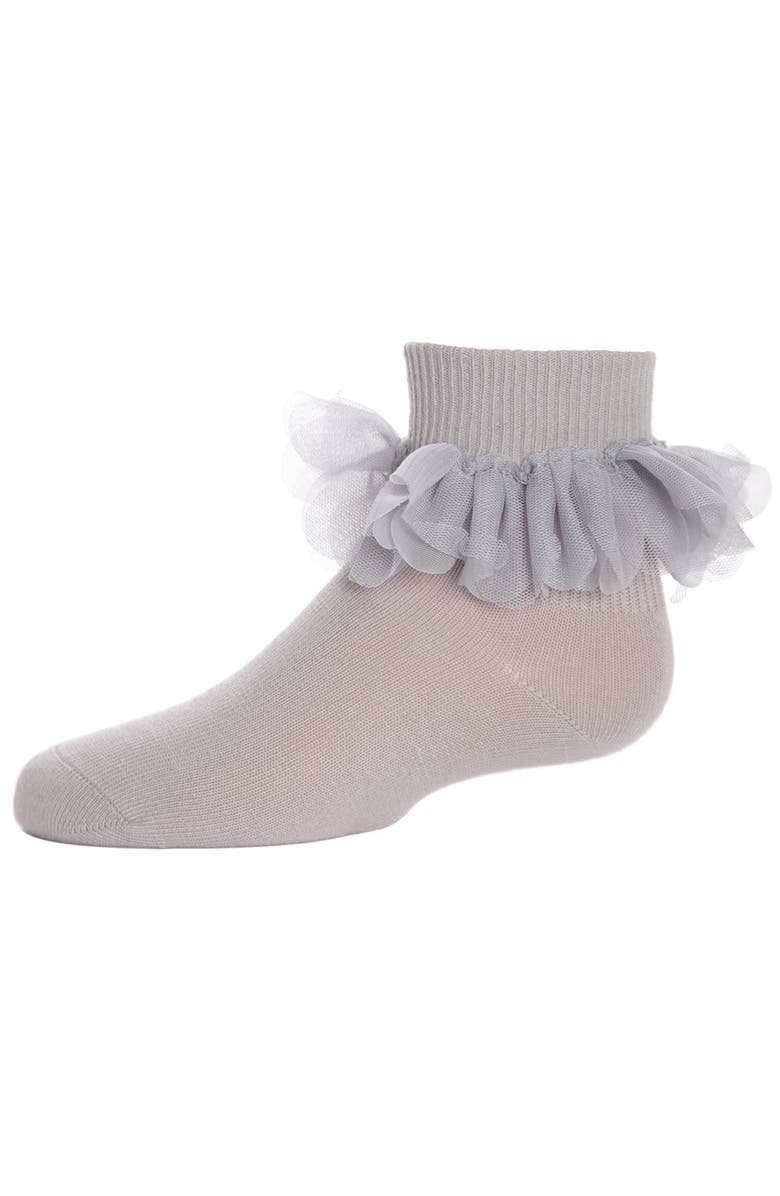 MeMoi Hello Darlin' Flower Petal Anklet Socks, Main, color, Silver Cloud