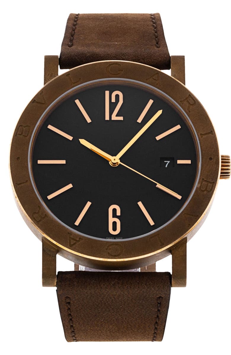 Watchfinder & Co. Bvlgari Preowned 2022 Solotempo 102977 Leather Strap Watch, 41mm, Main, color, Black/Brown