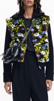 Desigual Lyon Faux Fur Mixed Media Knit Jacket