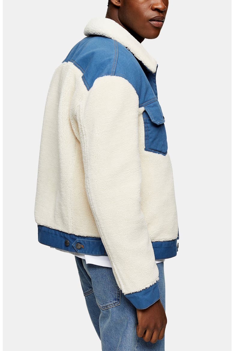 Cut & Sew Fleece & Denim Jacket, Alternate, color, BLUE