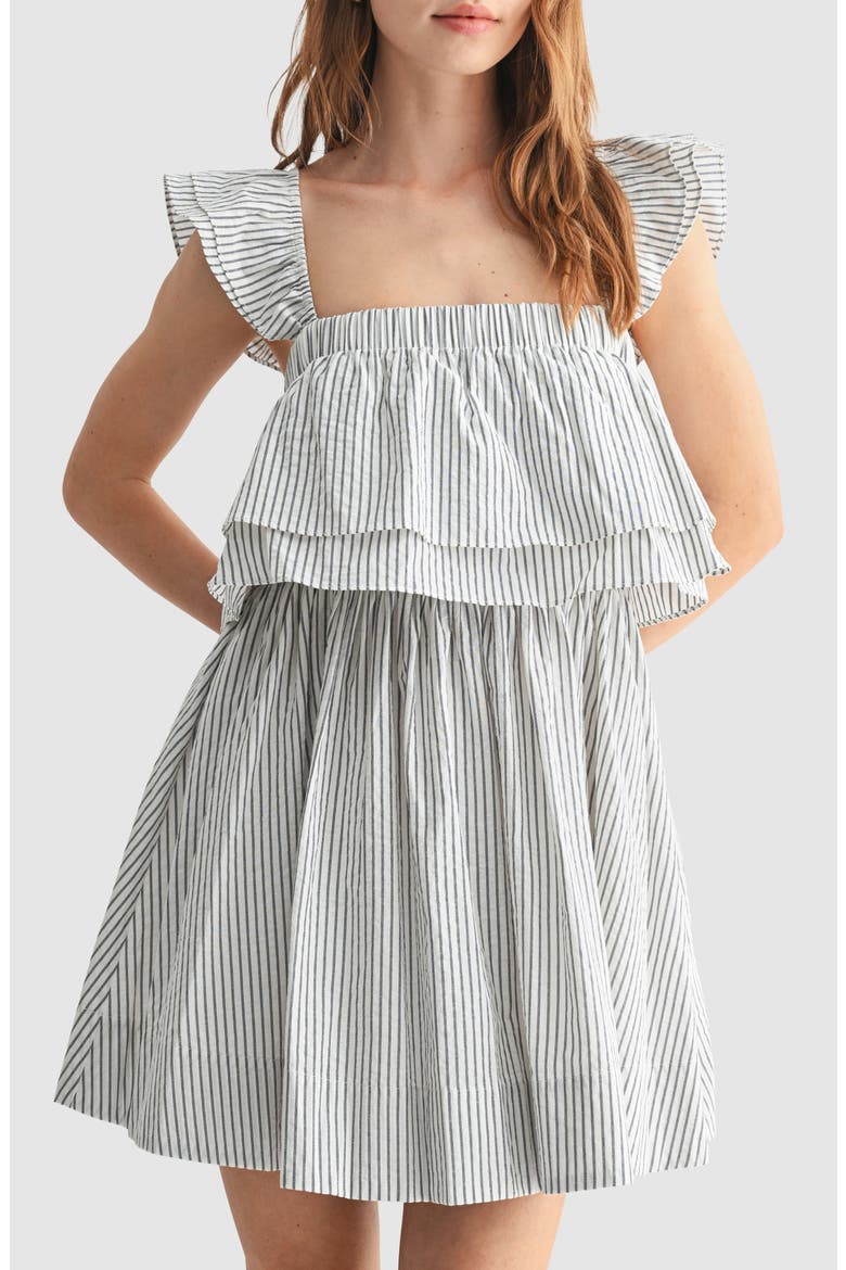 Ruffle Sleeve Popover Minidress, Alternate, color, NAVY WHITE