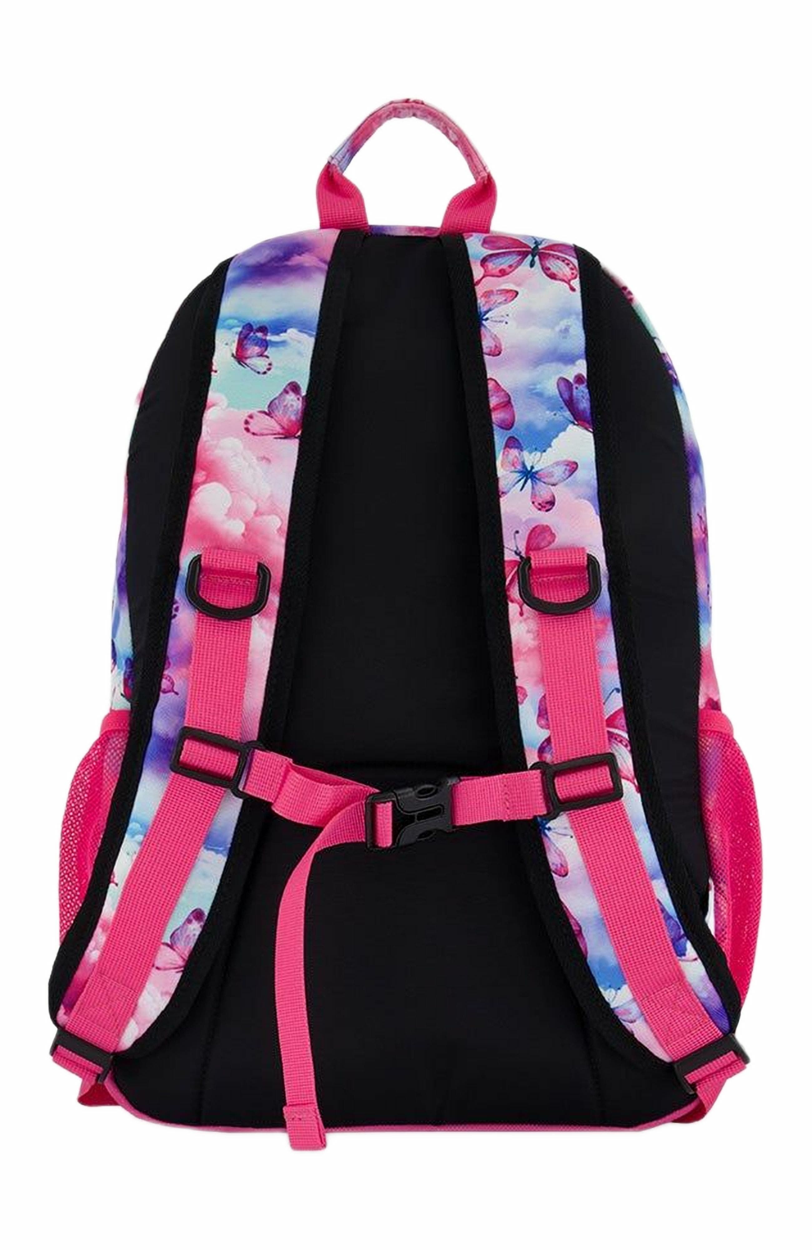 Deux par Deux Girl's Backpack Butterflies On Multicolored And Vibrant Pink Background, Alternate, color, 