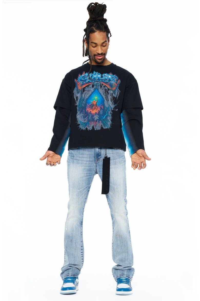 Layered Long Sleeve Graphic Top, Main, color, BLACK