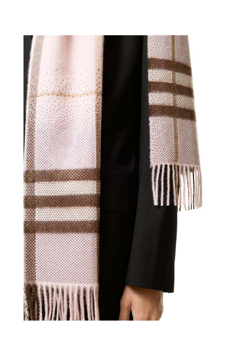 Embellished Check Cashmere Scarf, Alternate, color, Bow pink