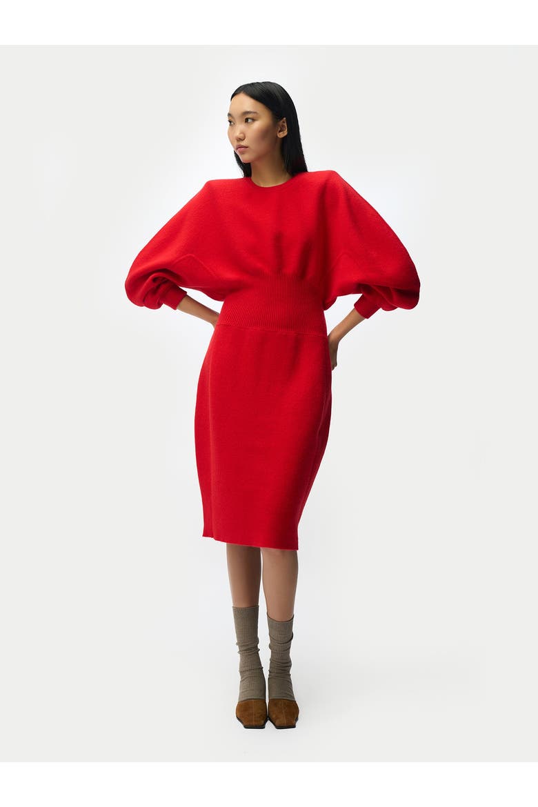 Cashmere Sculptural Dress, Alternate, color, fiery red