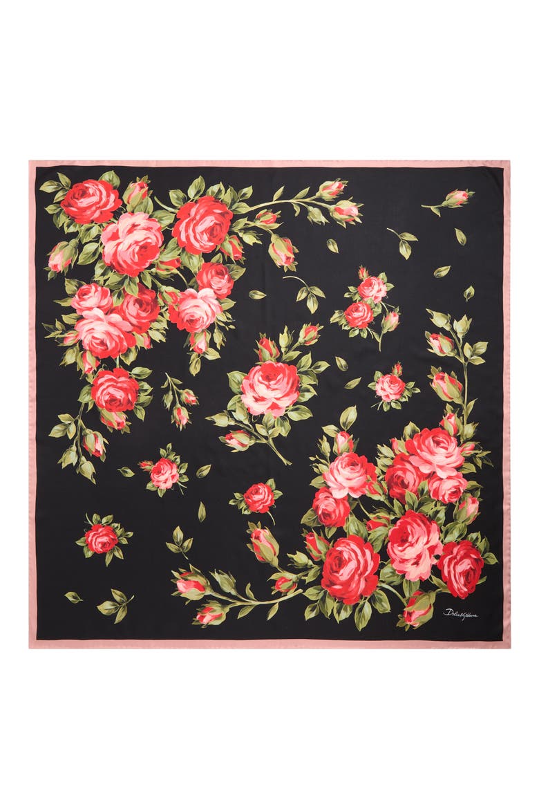 Floral Print Silk Scarf, Main, color, HN5ZN BOUQUET ROSE F.NERO