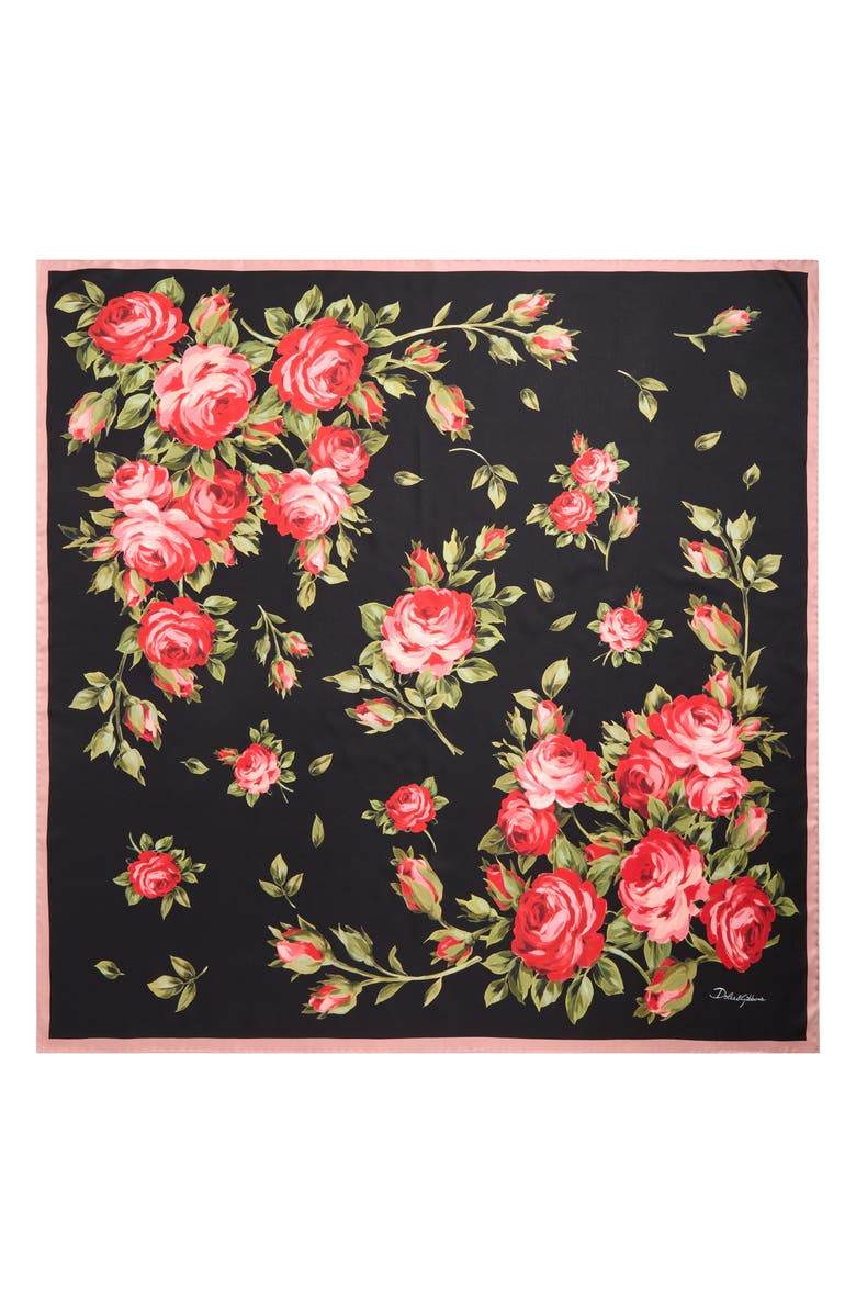 Dolce&Gabbana Floral Print Silk Scarf, Main, color, Hn5zn Bouquet Rose F.nero