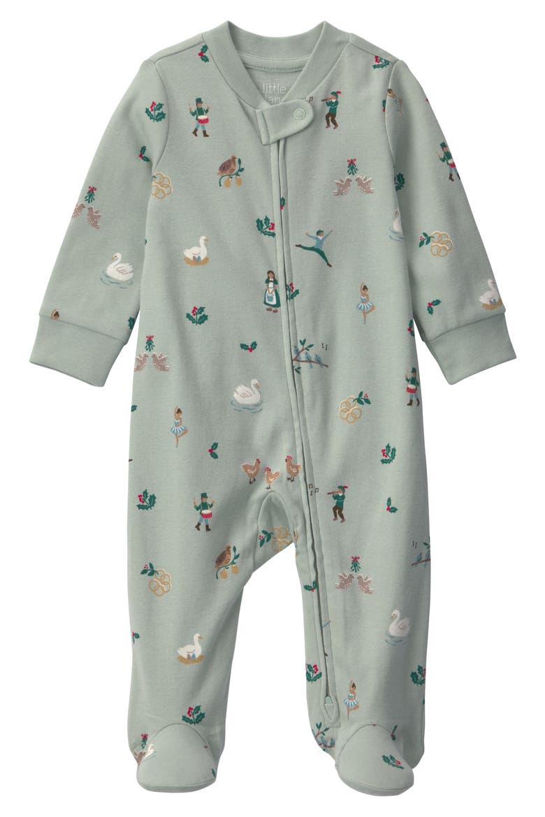 Print Organic Cotton Zip Footie, Main, color, 12 DAYS OF CHRISTMAS