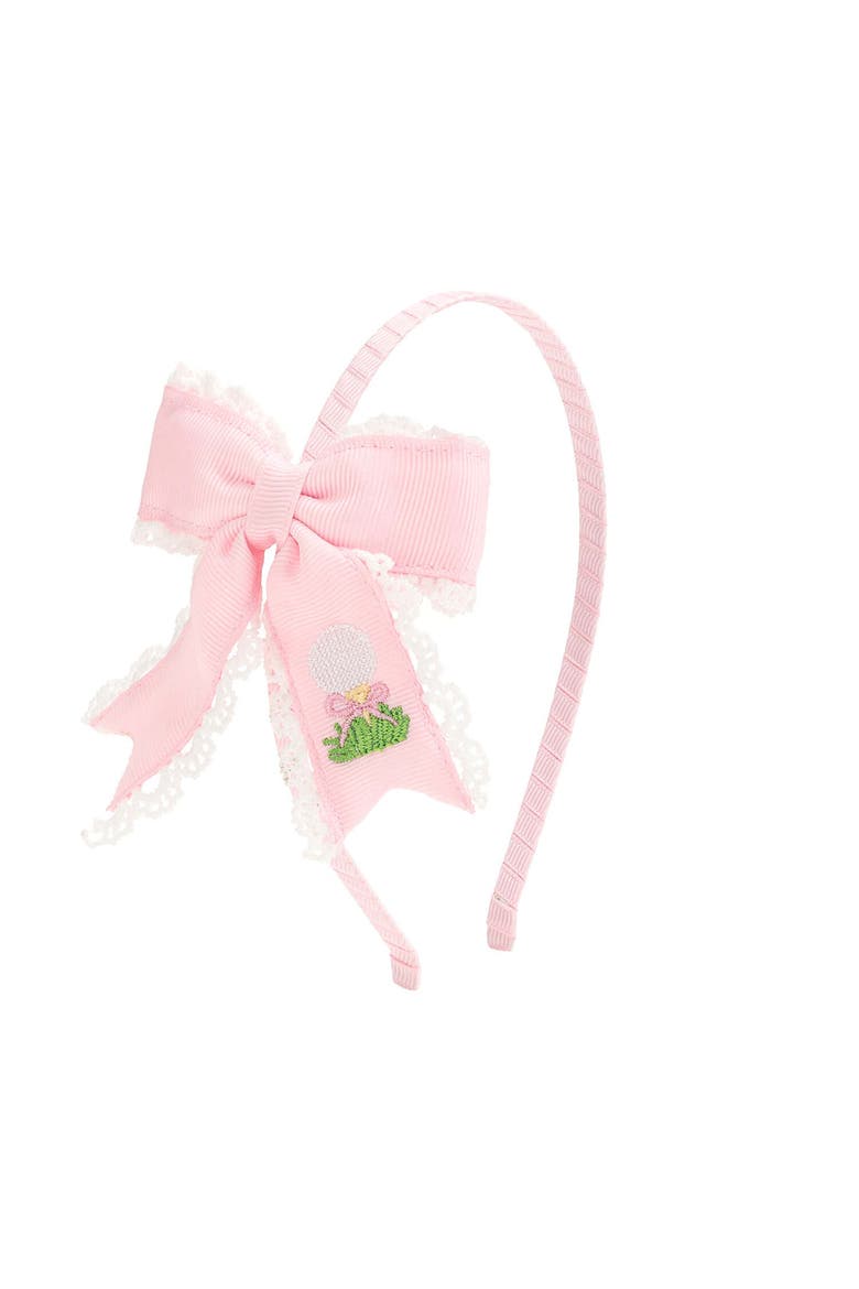 Golf Tee Embroidered Lace Bow Headband, Main, color, Pink