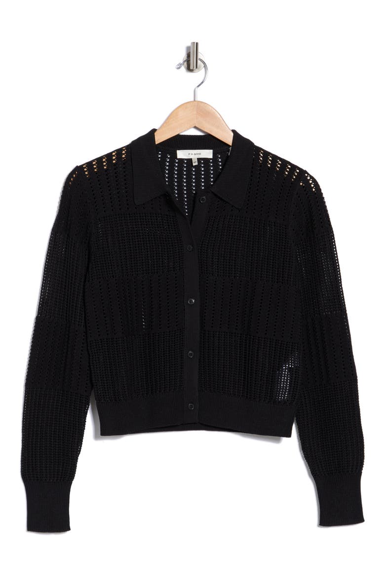 Shrunken Crochet Cardigan, Alternate, color, BLACK