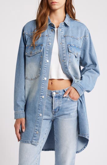 Ptcl Studded Oversize Western Denim Button-up Shirt
