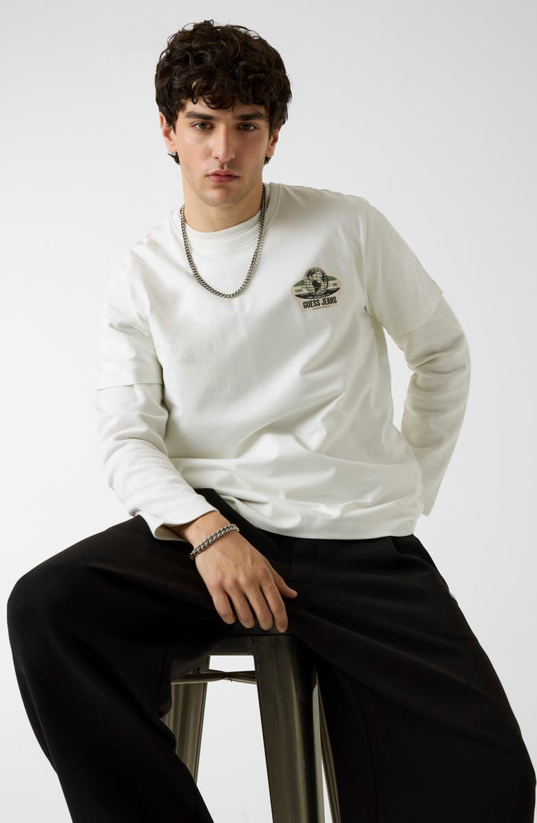 GUESS Globe Graphic Long Sleeve T-Shirt, Alternate, color, Open White