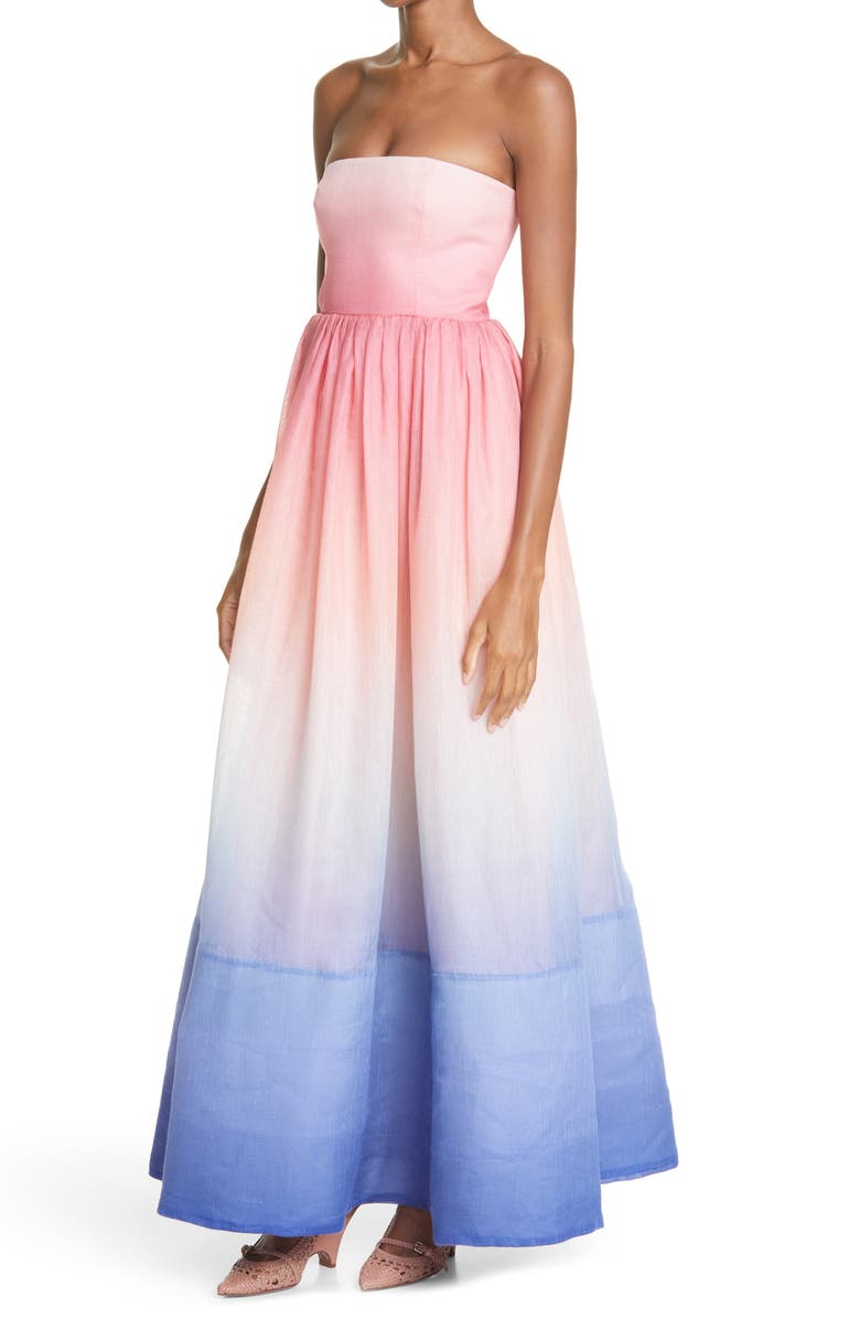 Zimmermann Postcard Strapless Silk & Linen Organza Gown, Alternate, color, 