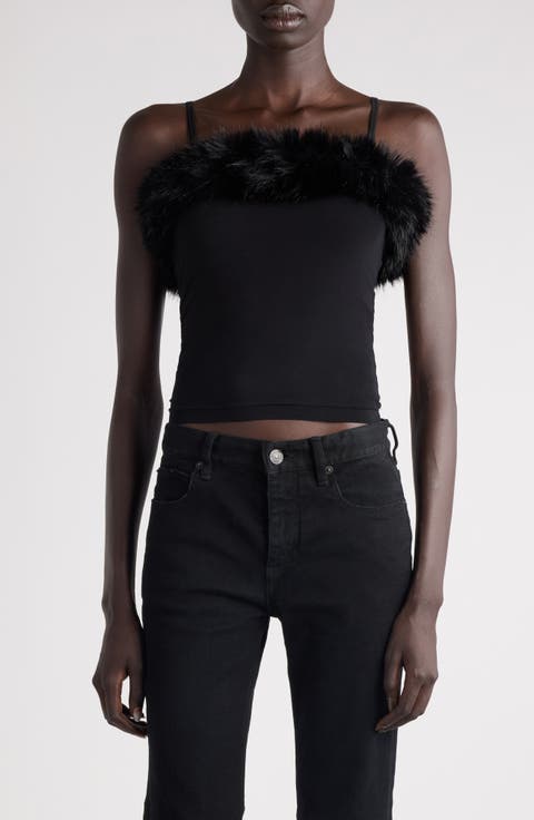 Faux Fur Trim Jersey Fitted Tank