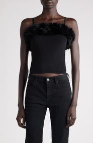Balenciaga Faux Fur Trim Jersey Fitted Tank