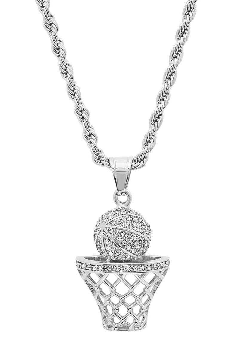 HMY JEWELRY Men's 18K Gold Plated Stainless Steel Basketball Pendant Necklace, Main, color, Metallic